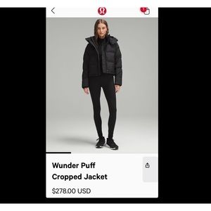 lululemon puffer cropped jacket. Size 4 black